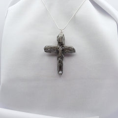 Titanium Silver Quartz Cross necklace 2 3/4" with Silvertone chain