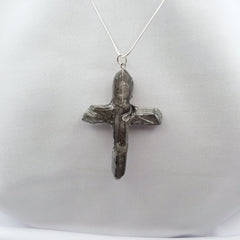 Titanium Silver Quartz Cross necklace 2 3/4" with Silvertone chain