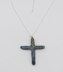 Rainbow Titanium Quartz Cross necklace 2" with Silvertone Chain