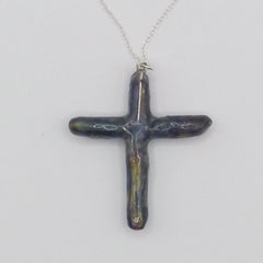 Rainbow Titanium Quartz Cross necklace 2" with Silvertone Chain