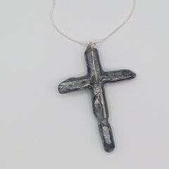 Silver Titanium Quartz Cross necklace 3 1/4" with Silvertone chain