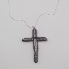 Silver Titanium Quartz Cross necklace 3 1/4" with Silvertone chain
