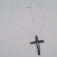 Silver Titanium Quartz Cross necklace 3 1/4" with Silvertone chain