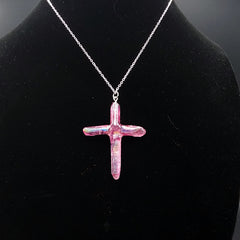 Red Titanium Quartz Cross necklace 2 1/8" with Silvertone chain