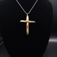 Gold Titanium Quartz Cross necklace 2 5/8" with Silvertone chain