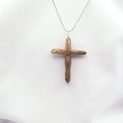 Gold Titanium Quartz Cross necklace 2 5/8" with Silvertone chain