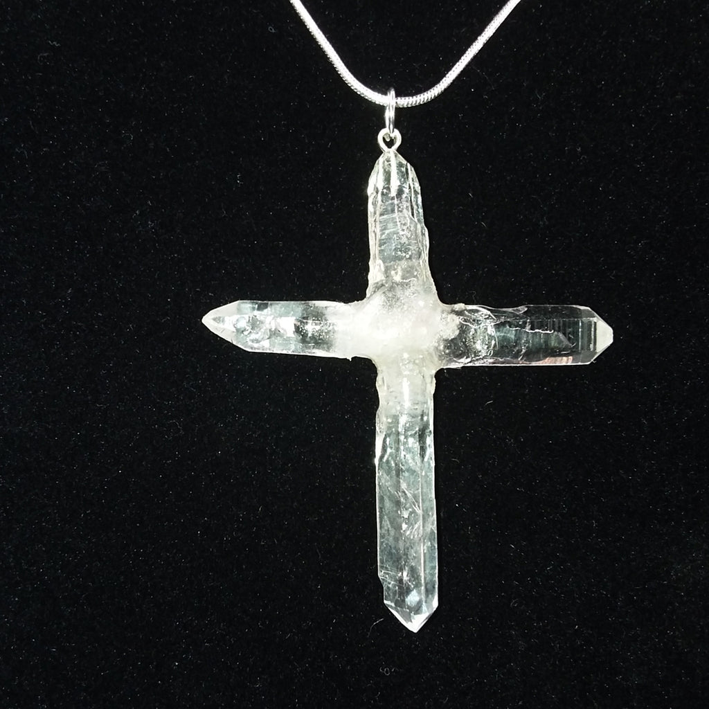 Clear Quartz Crystal Cross 4 Points necklace 2 1/2